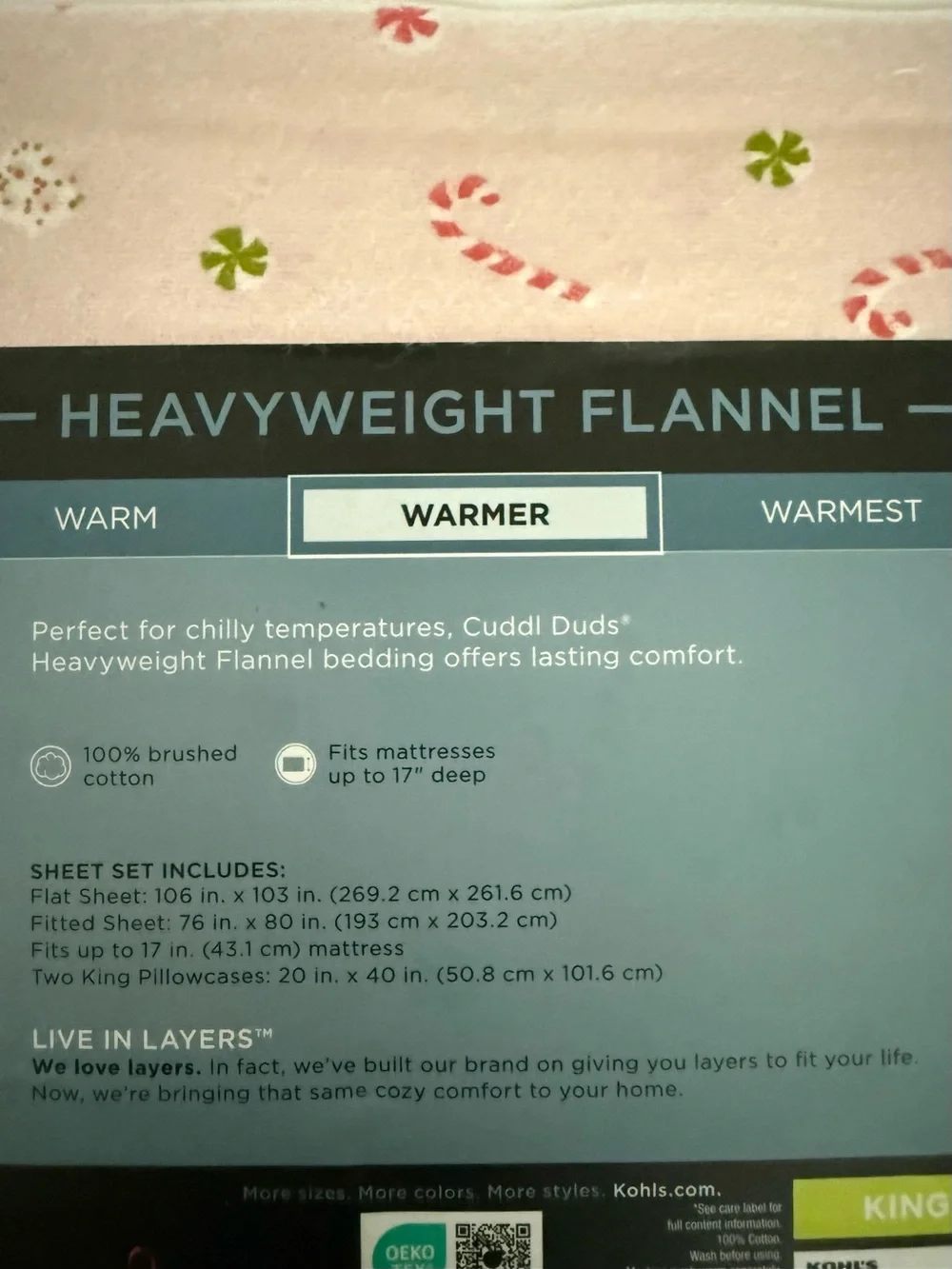 Cuddl Duds KING Cotton Flannel Holiday Sheet Set Candy Cane Scatter Pink NEW
